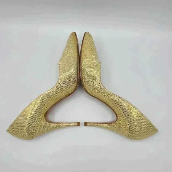 Vintage Stuart Weitzman Martinique Gold Glitter Pointed Toe Stiletto Heels 7.5 - Picture 11 of 16